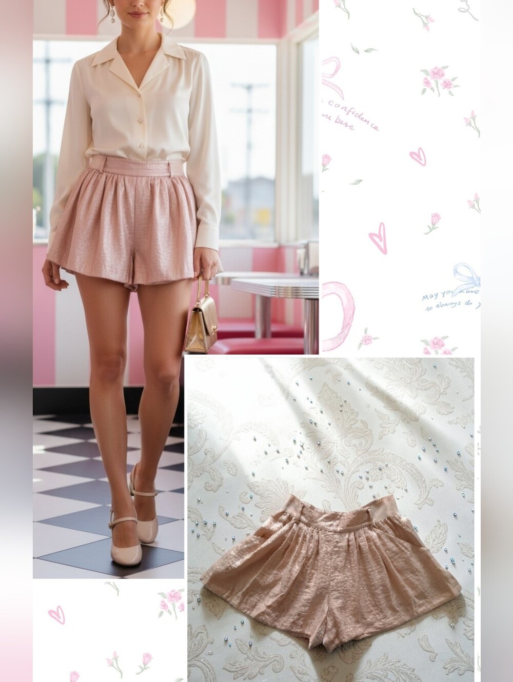 Club Monaco Shimmering Powder Pink Flared Shorts